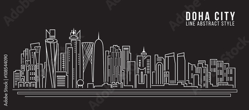 Cityscape Building Line art Vector Illustration design - doha city photo