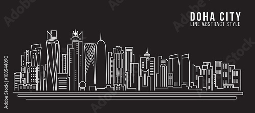 Cityscape Building Line art Vector Illustration design - doha city