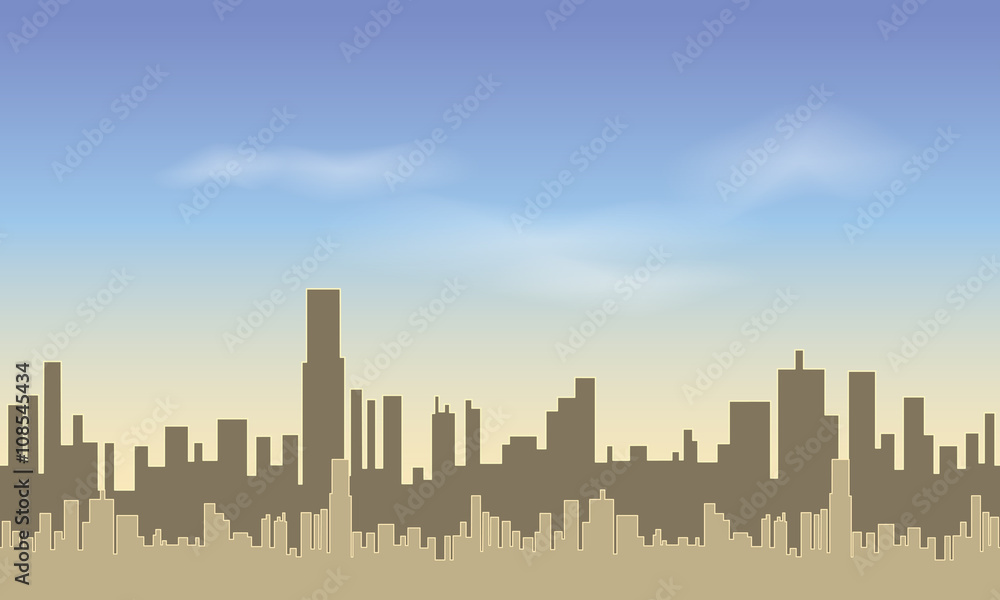 Seamless City. Silhouettes of of tall buildings against the blue sky.