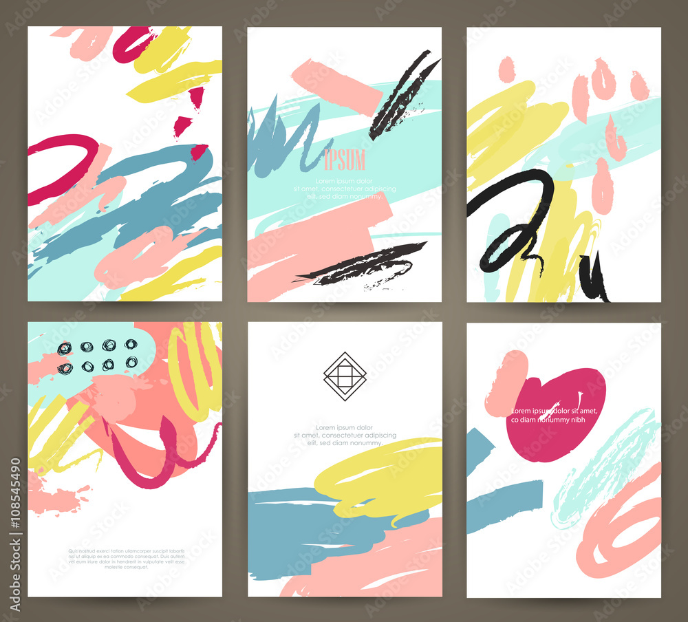 Set of brochures with hand drawn design elements. Vector templates. Trendy backgrounds, patterns and textures.