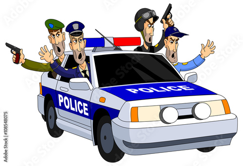 Armed police chase in a patrol car.