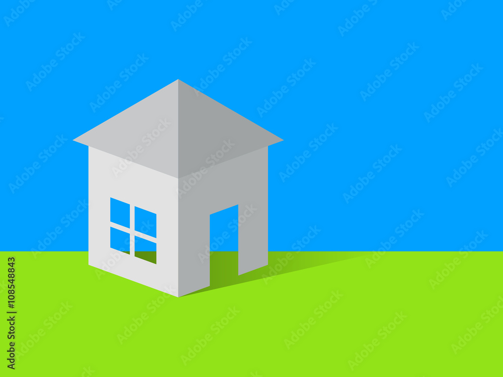 Vector cartoon house on green and blue background Vector cartoon house on green and blue background