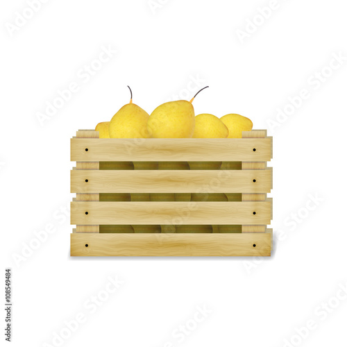 Vector illustration of a wooden box with yellow pears