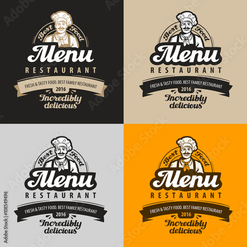 menu restaurant, cafe vector logo. eatery, diner, bistro or chef, food icon