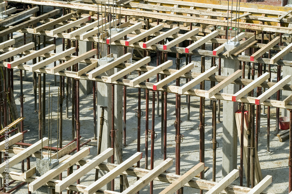 construction site with beams and columns
