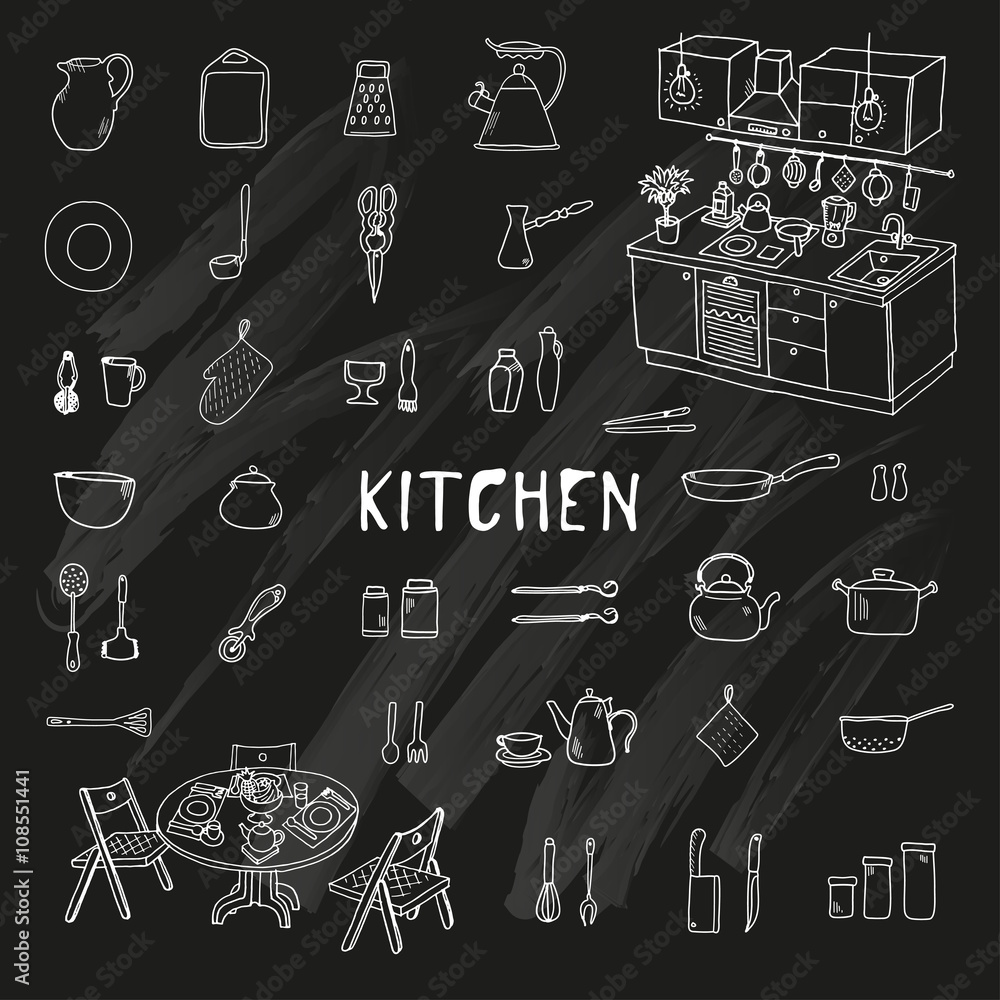 Kitchenware. Doodle set. Isolated Kitchenware. Doodle set. Isolated
