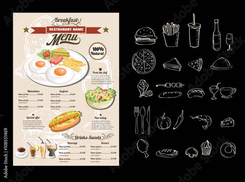 Vintage Poster. Breakfast menu.vector format eps 10
