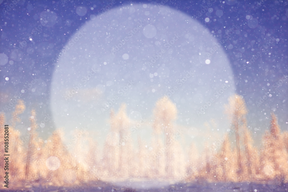 Naklejka premium blurred winter background with a circle for the text of nature