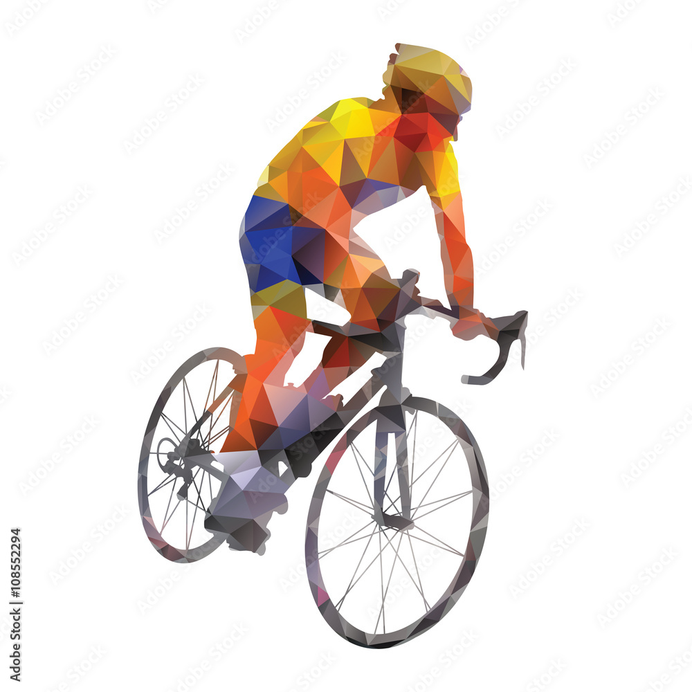 Naklejka premium Cycling. Abstract geometrical vector road cyclist on his bike