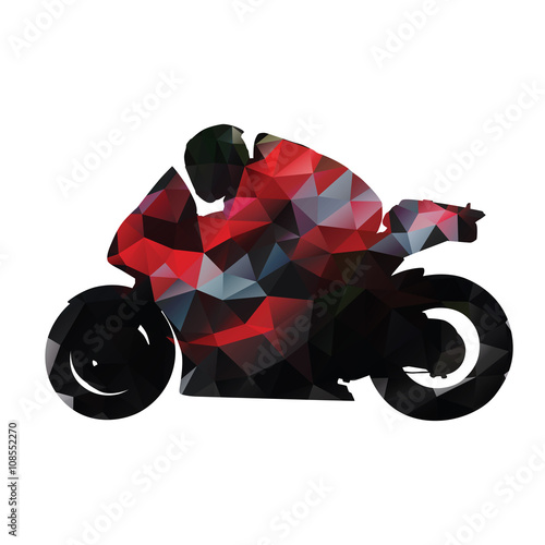 Abstract geometric red motorbike vector silhouette, isolated roa