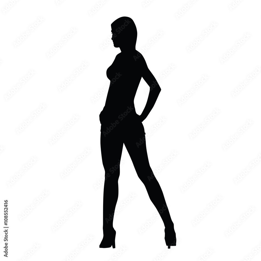 Sexy woman vector silhouette. Slim girl standing with legs apart
