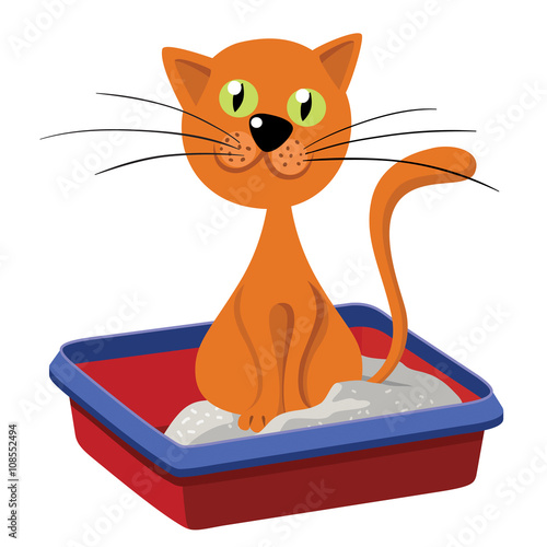 Cat Inside Litter. Illustration of a funny redhead streaked cartoon domestic cat character