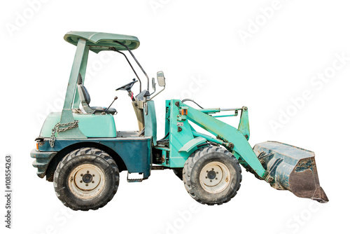 Old excavator with shovel isolated on white background. This has clipping path. photo