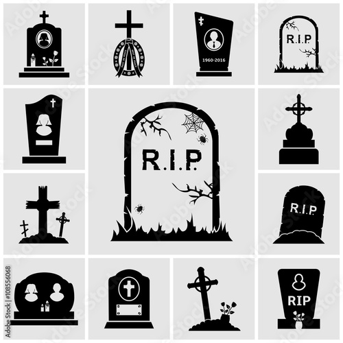 Cemetery crosses and gravestones icons set