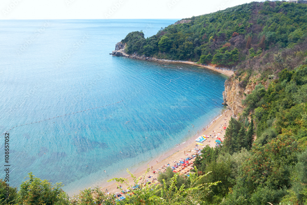 Beach on the Montenegrin coast, the bay in the Adriatic Sea