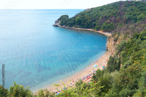Beach on the Montenegrin coast, the bay in the Adriatic Sea