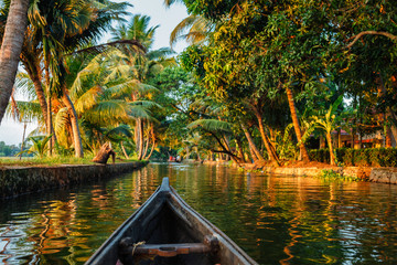 Wandcirkels India Kanovaren door backwaters van Kerala  © Dmitry Rukhlenko