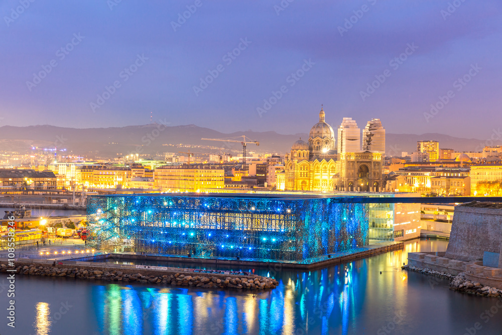 Marseille Saint Jean Castle and Cathedral de la Major and the Vieux port in France Marseille Saint Jean Castle and Cathedral de la Major and the Vieux port in France