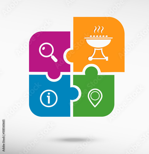 Barbecue grill icon on colorful jigsaw puzzle.