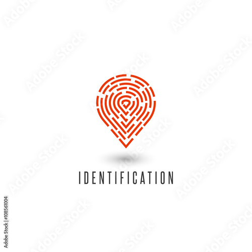 Identification personal fingerprint creative idea detective agency logo, gps navigation pin icon