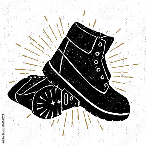 Hand drawn textured boots vector illustration. photo