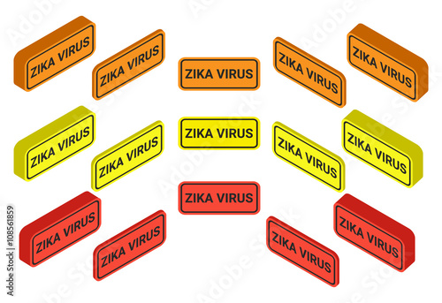 Zika Virus alert message in red, orange, yellow shape.