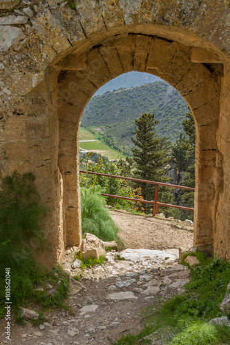 View through Saint Hilarion Castle, Kyrenia, Cyprus