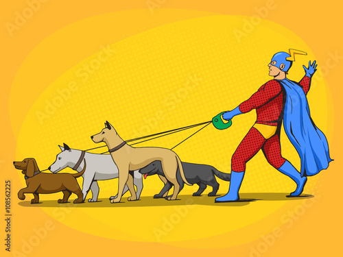 Superhero man and dogs comic book vector