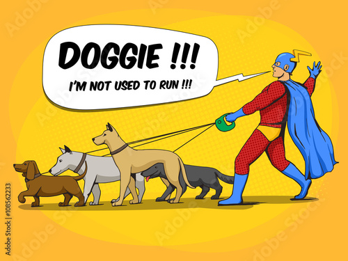 Plakat Superbohater wektor komiksu człowiek i psy