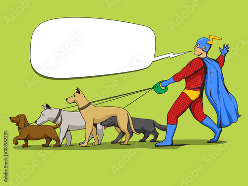 Superhero man and dogs comic book vector