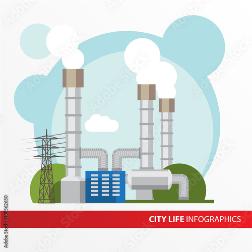 Geothermal power station Colorful illustration in a flat style.