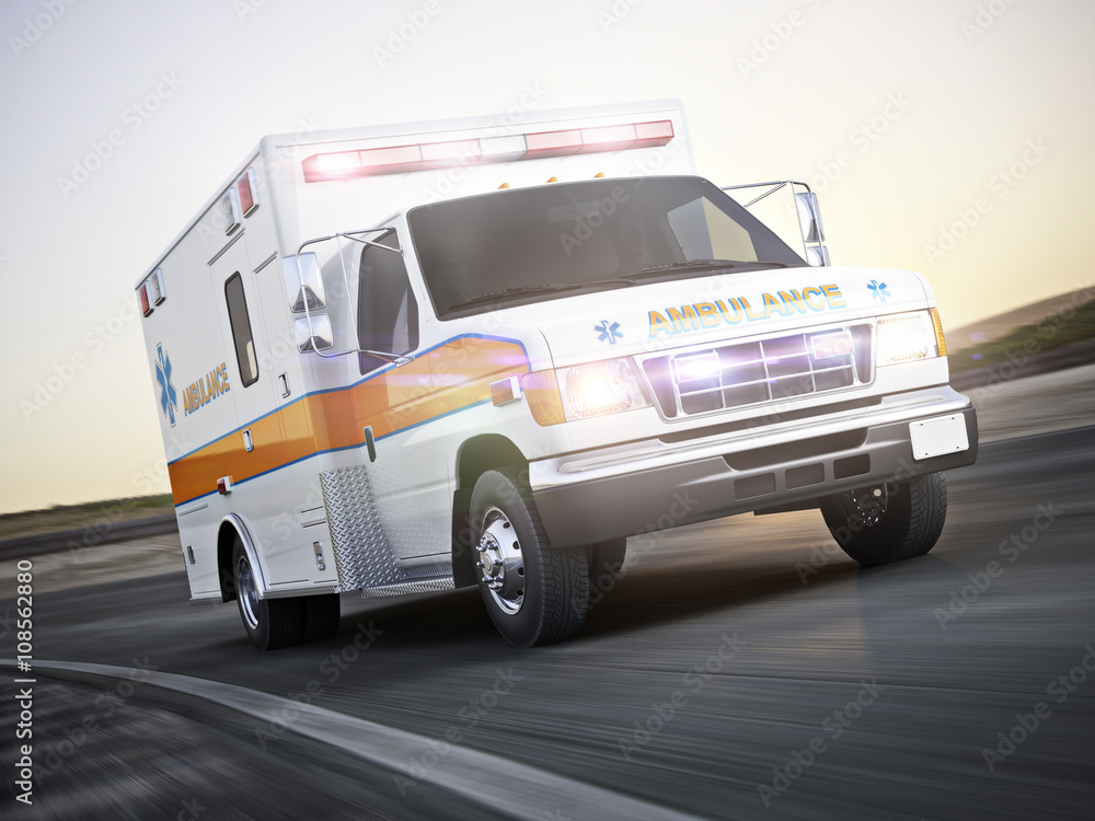 Ambulance responding to a call. 3d rendering