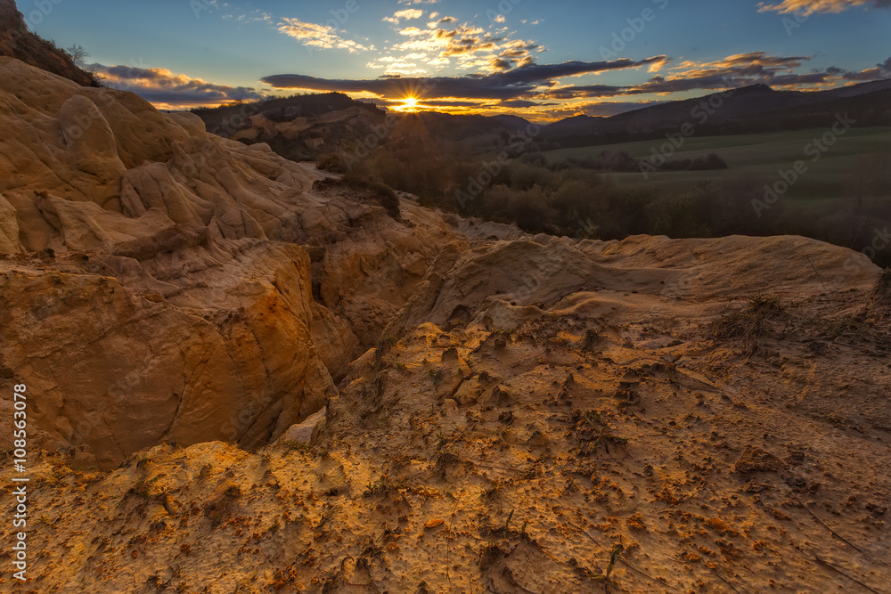Sunrise at an old and abandoned gypsum quarry