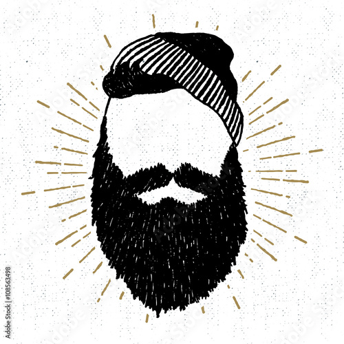 Hand drawn vintage icon with a textured face with beard vector illustration.