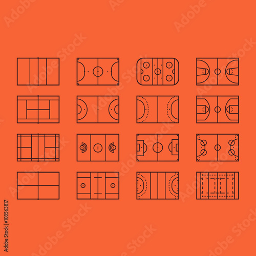 Vector icon set with sports fileds symbols