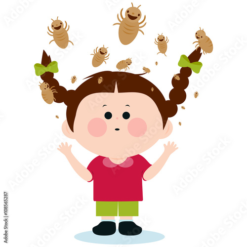 Girl with lice on her head. Vector illustration