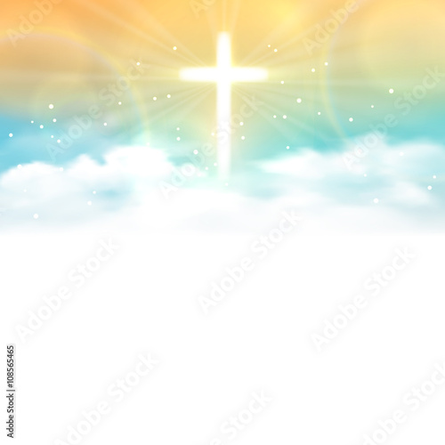 Background with shining across and heaven with white clouds. Vector illustration, eps10.