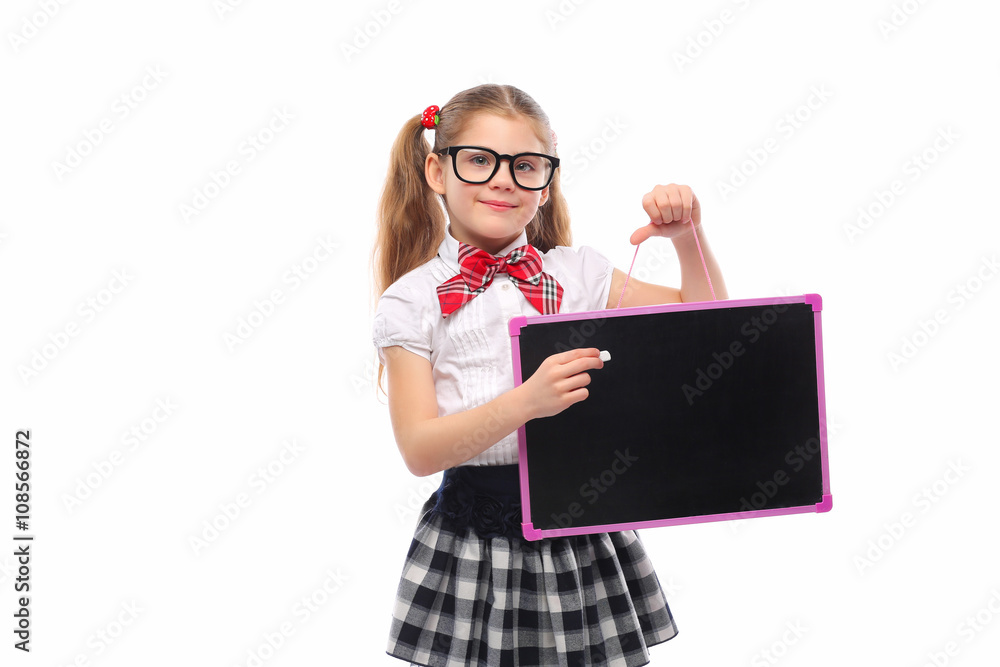 School girl with chalkboard