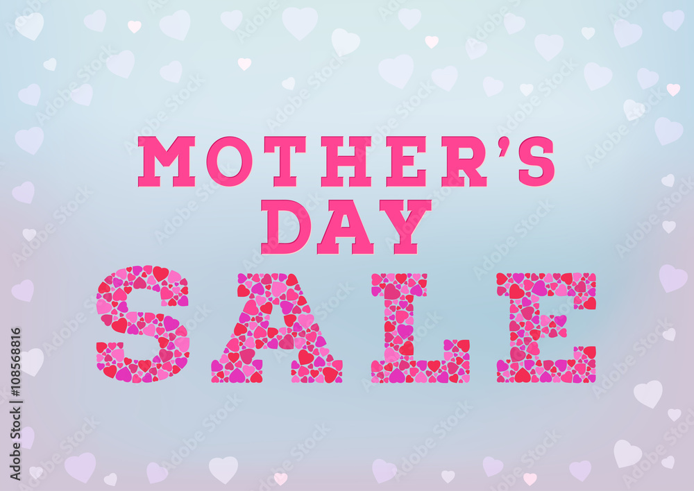 Mother's Day sale inscription made of small heart shapes on blue soft background. Happy Mother's day sale concept. Mother's Day sale inscription made of small heart shapes on blue soft background. Happy Mother's day sale concept.