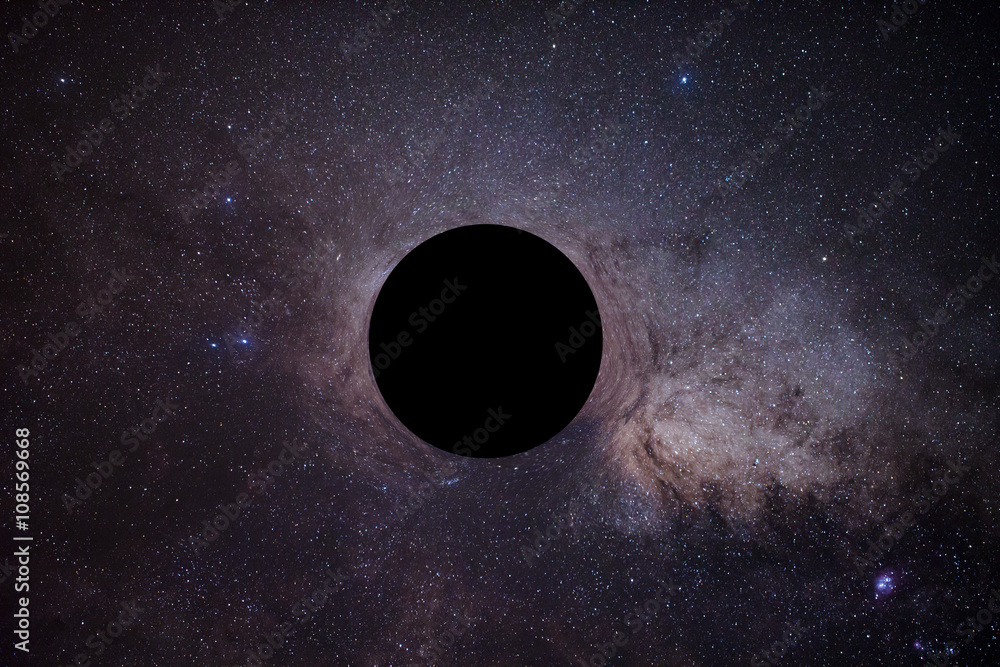The mock of black hole in front of milky way