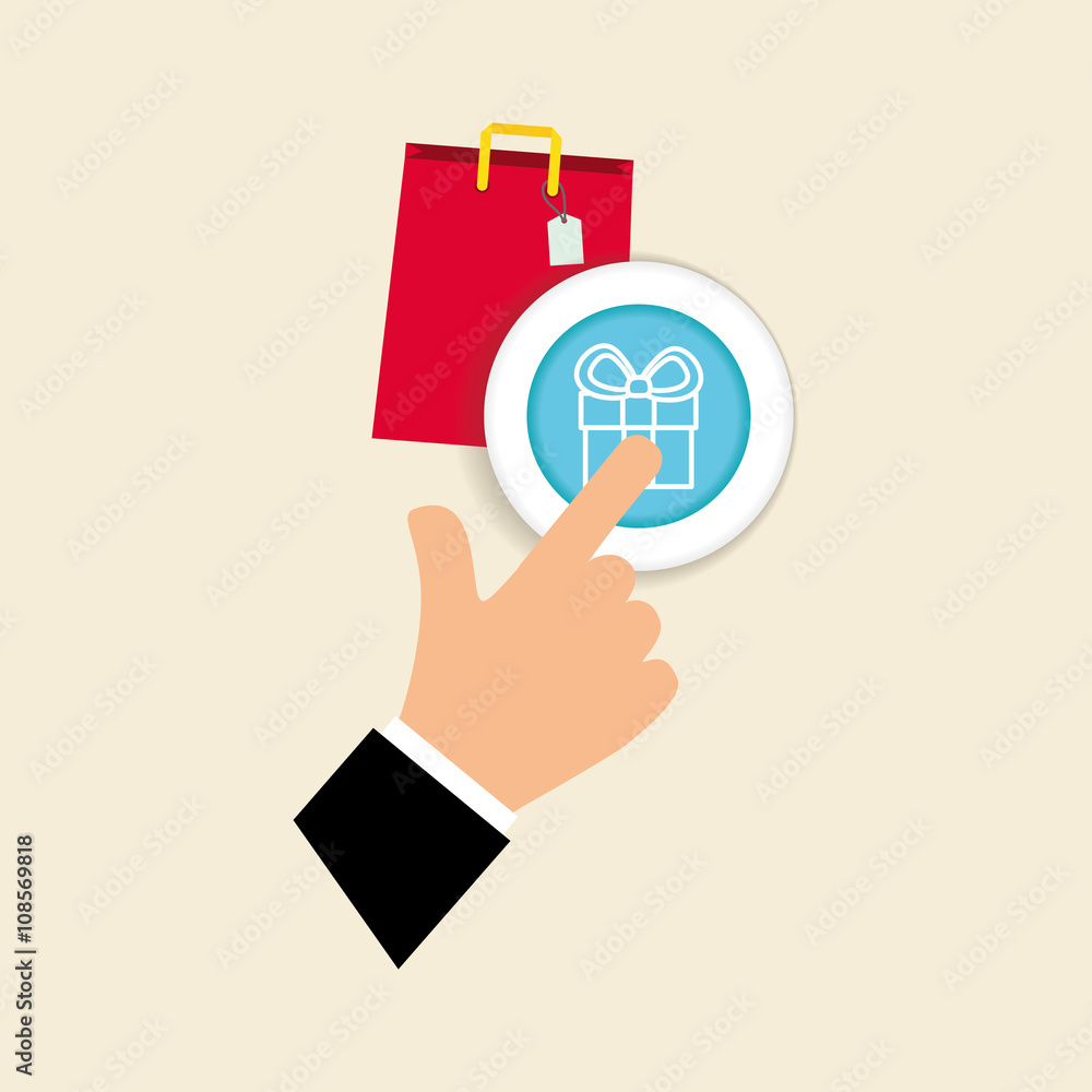 Buy online over white background, shopping bag design Buy online over white background, shopping bag design