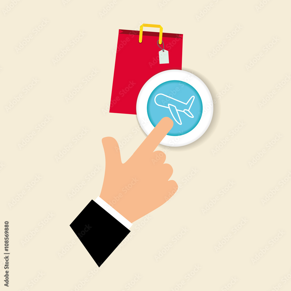 Buy online over white background, shopping bag design Buy online over white background, shopping bag design