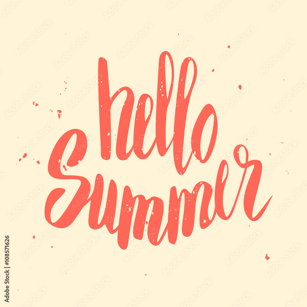 Hello Summer. Hand drawn typography. Vector illustration