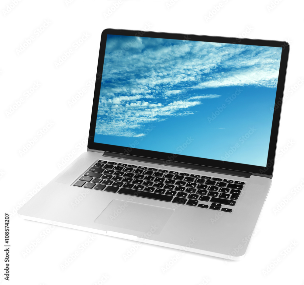 Laptop isolated on white. Cloud storage concept Laptop isolated on white. Cloud storage concept