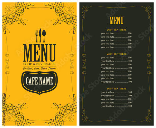 menu for the restaurant in retro style with cutlery