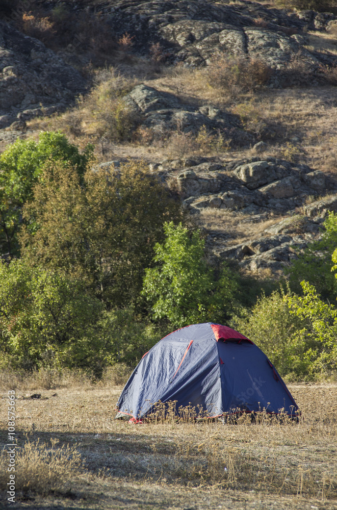 blue tent at nature