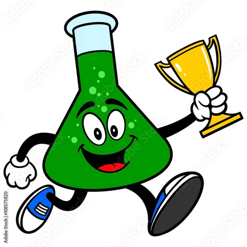 Chemistry Flask Running with a Trophy