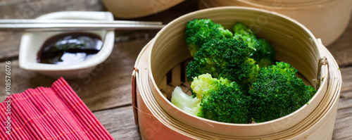 Vegan food on bamboo pan