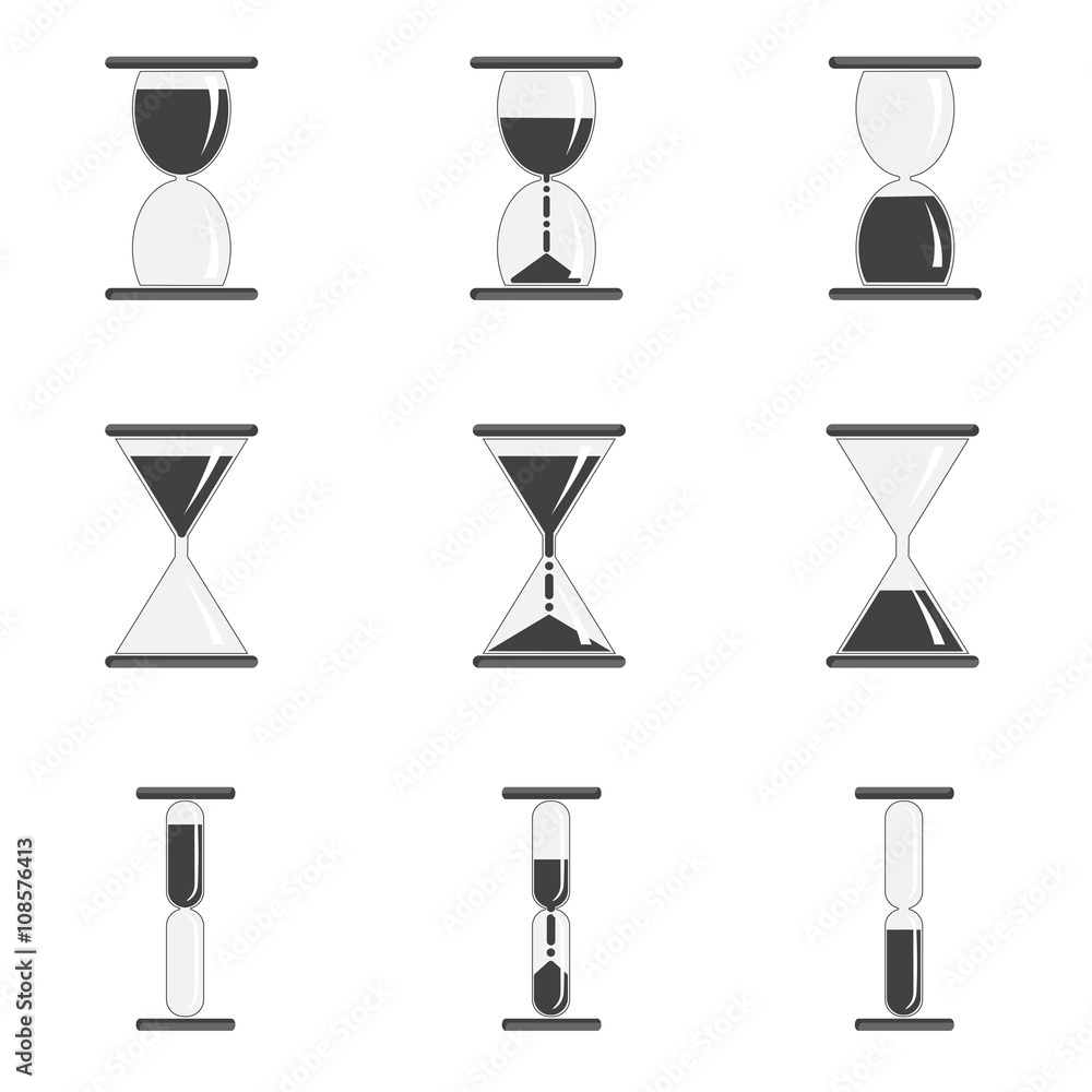Set of icon sand glass clock. Vector illustration.