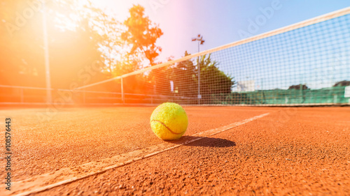 Canvas Print close-up tennis ball and net on court